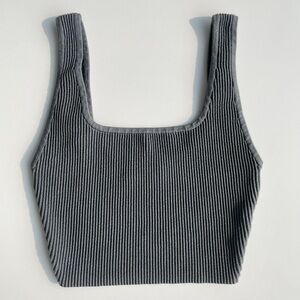 Aritzia Babaton Sculpt Knit Square Neck Crop Top - gray